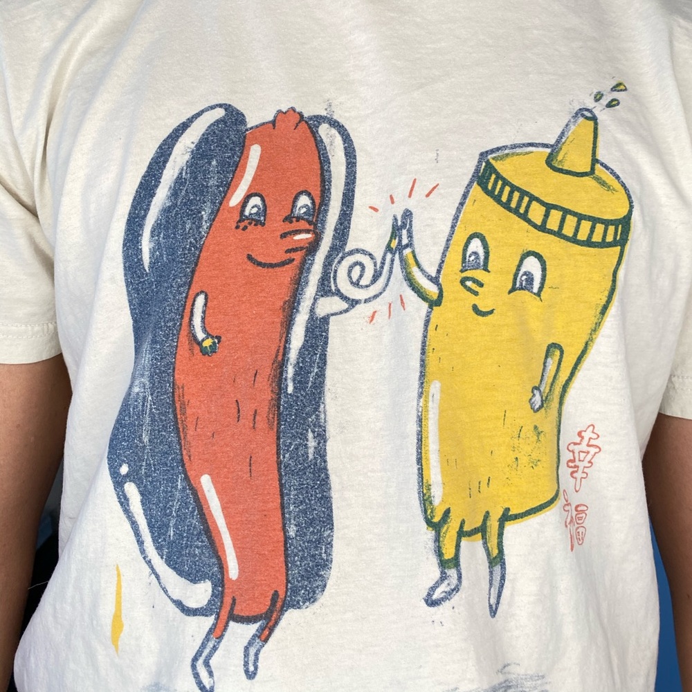 Hotdog and Mustard High Five! Novelty Tee